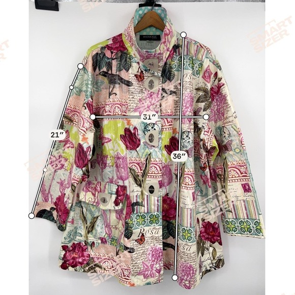 Mycra Pac Wms Rain Jacket 2X Multicolor Floral Botanical Postcard Art Travel - Picture 7 of 12